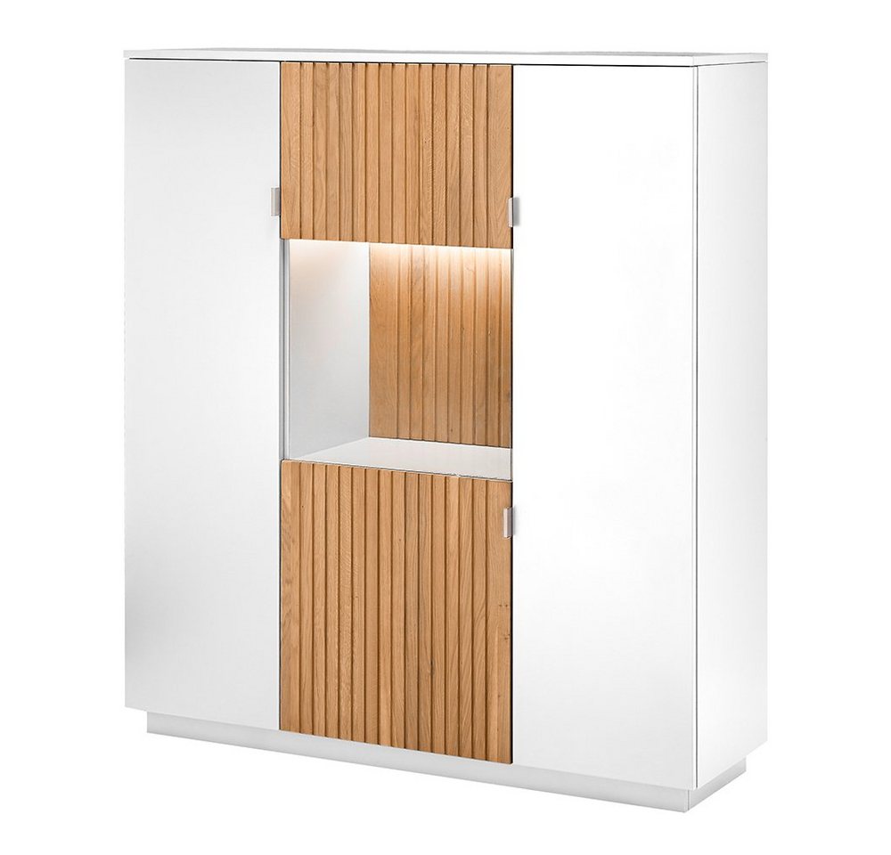 Lomadox Highboard LUCERA-52, mit LED Beleuchtung in weiß Eiche massiv bianco geölt von Lomadox