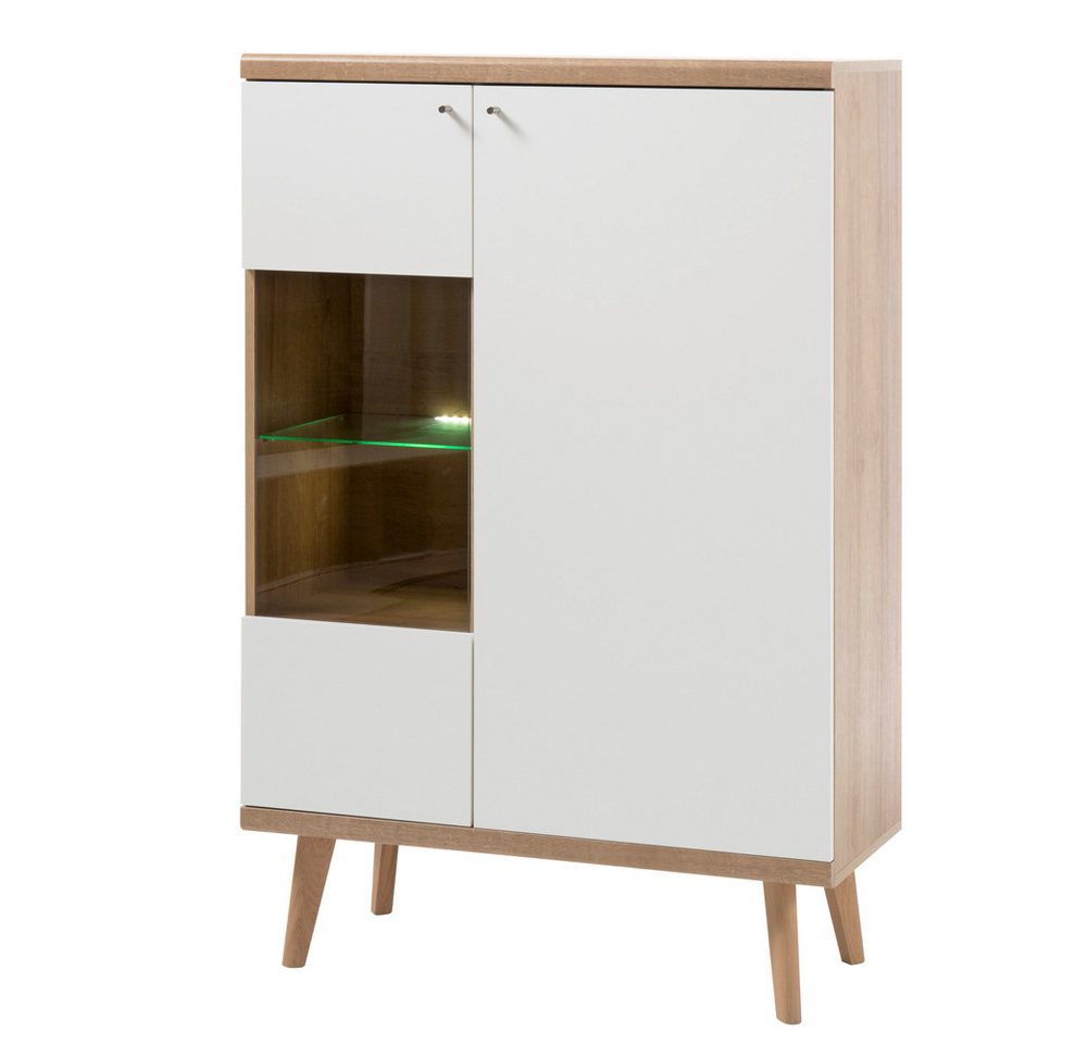 Lomadox Highboard MAINZ-61, weiß matt mit Eiche Riviera Nb. 90x134x40cm von Lomadox