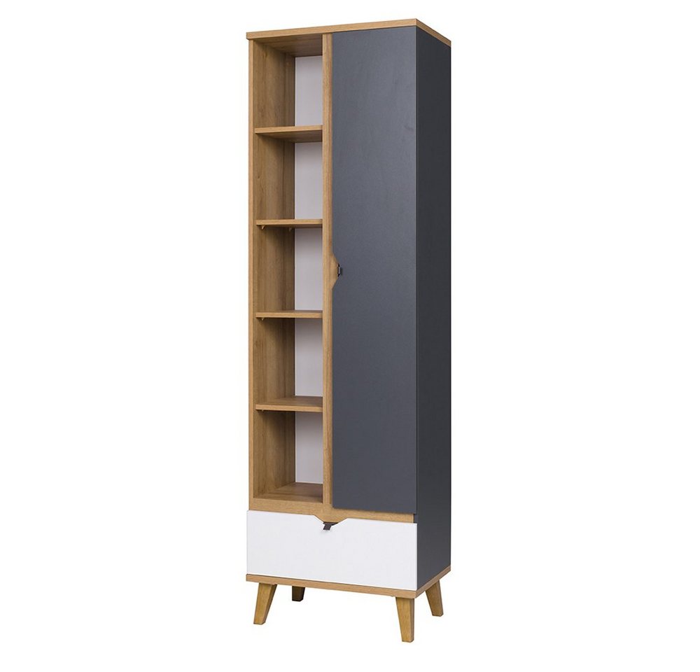 Lomadox Highboard MARIBOR-132, 200 cm hoch, mit offenen Fächern in Eiche mit graphit und weiß von Lomadox