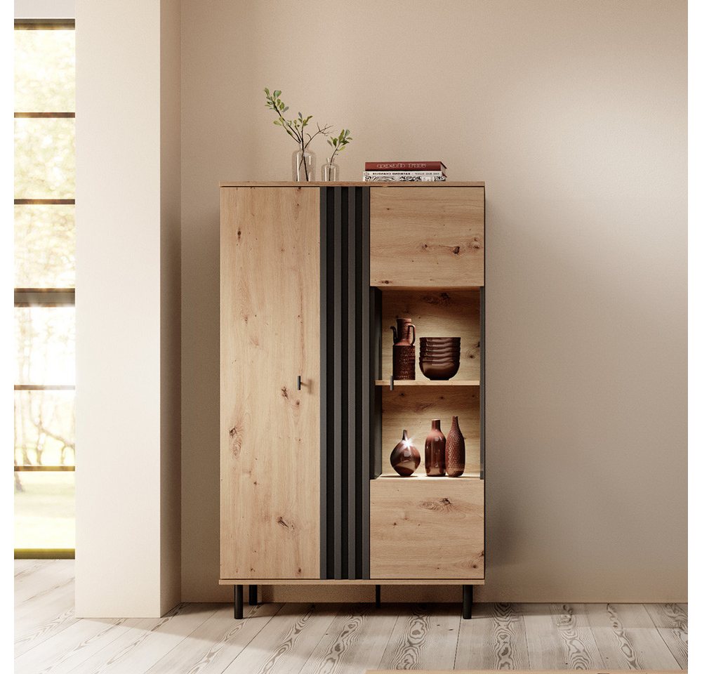 Lomadox Highboard MATTAWA-167, Vitrine, 90 cm, Eiche Dekor, 2 Türen, LED Beleuchtung Lomadox Highboard MATTAWA-167, Vitrine, 90 cm, Eiche Dekor, 2 Türen, LED Beleuchtung von Lomadox