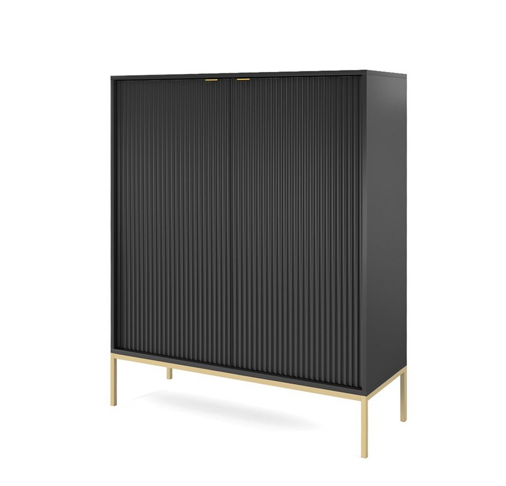 Lomadox Highboard NEWCASTLE-160, Kommode, schwarz, Fußgestell goldfarben, Griffe goldfarben von Lomadox