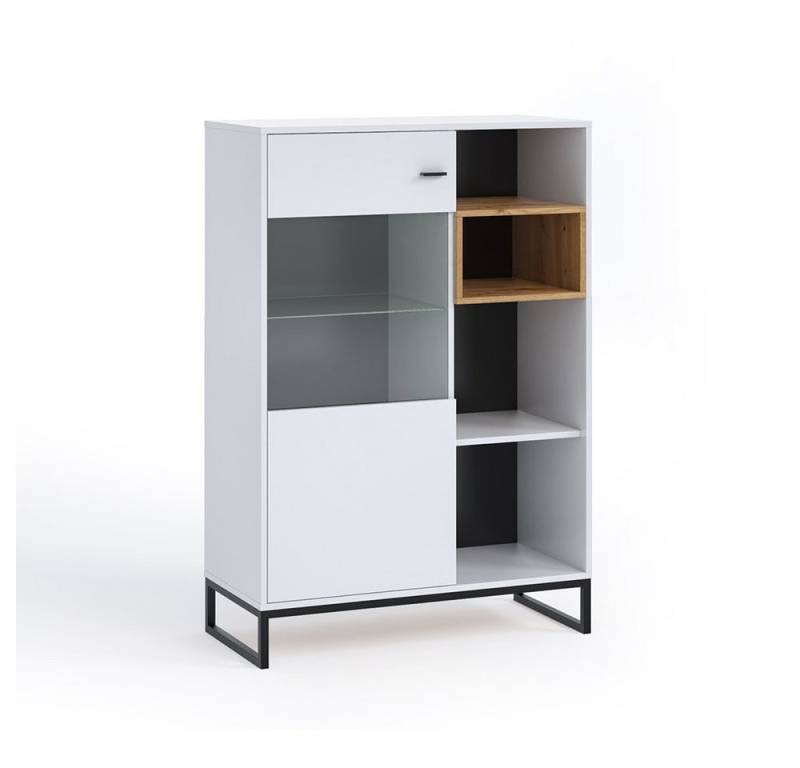 Lomadox Highboard OSTUNI-132, Vitrinenschrank Regalschrank in weiß, 90x130x40 cm von Lomadox