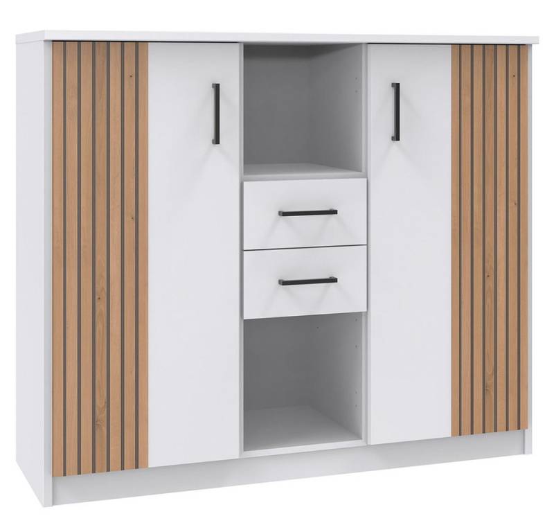 Lomadox Highboard RICCIONE-43, Jugendzimmer Sideboard Hochkommode modern in weiß Akustikpaneel-Optik von Lomadox