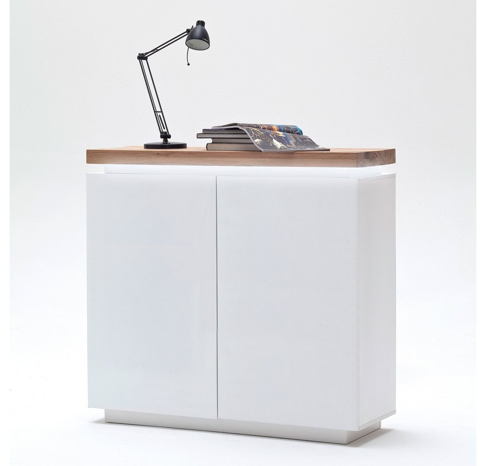 Lomadox Highboard ROSARNO-05, Eiche massiv geölt und LED Beleuchtung 120/114/40 cm von Lomadox