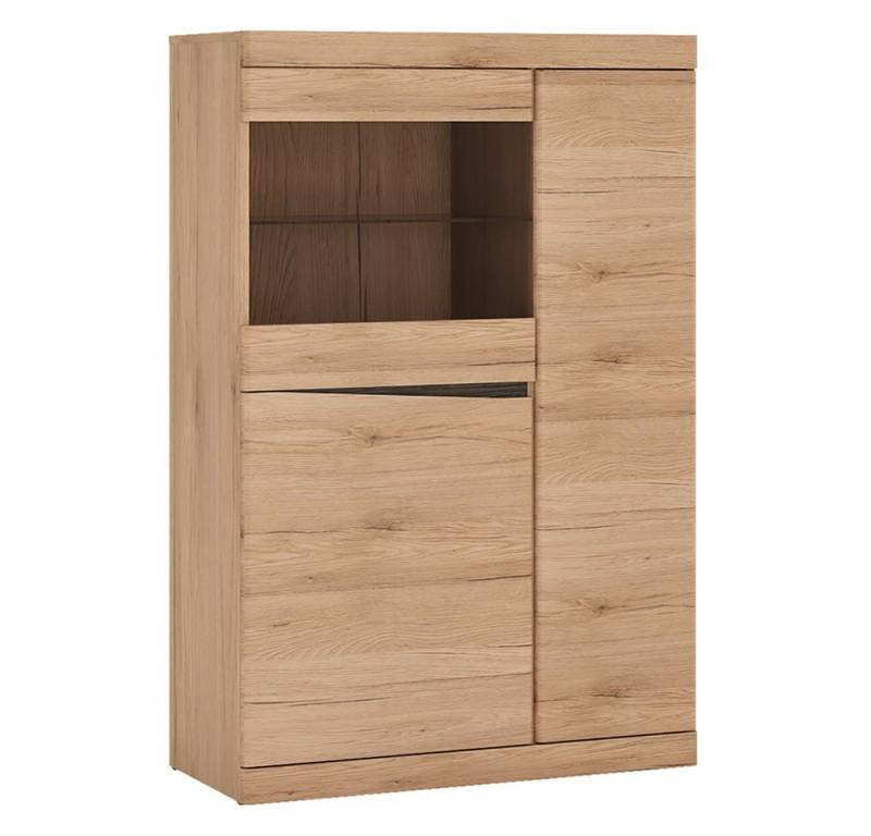 Lomadox Highboard SANFORD-129, San Remo Eiche hell Nb., Tür mit Glaseinsatz, Softclose, Einlegeböden von Lomadox