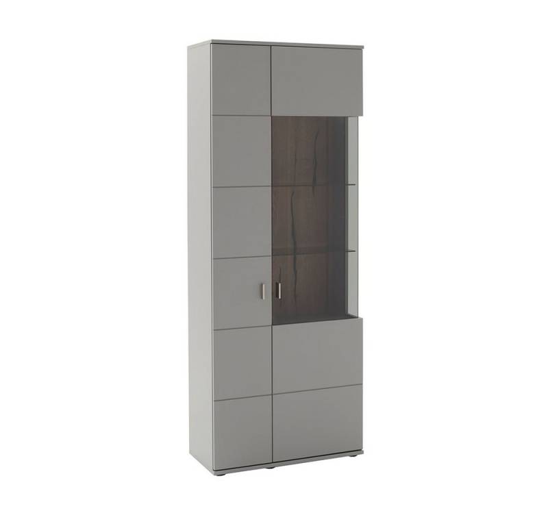 Lomadox Vitrine SAVANNAH-05 mit Glasfront in grau lackiert mit Eiche, B/H/T ca. 80/207/38 cm von Lomadox
