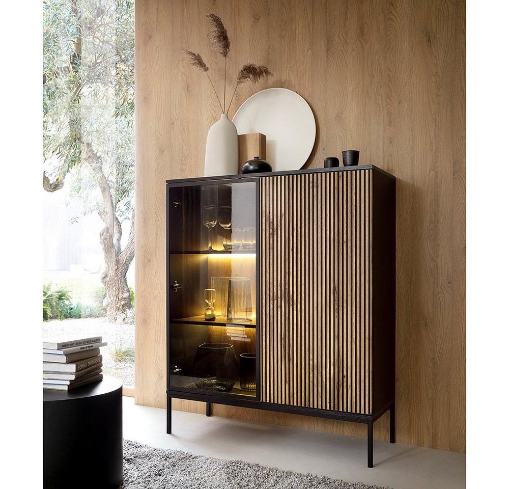 Lomadox Highboard SIBARI-160, Highboard, schwarz mit Wotan Eiche Nb., grifflos B/H/T 104/126/36 cm von Lomadox