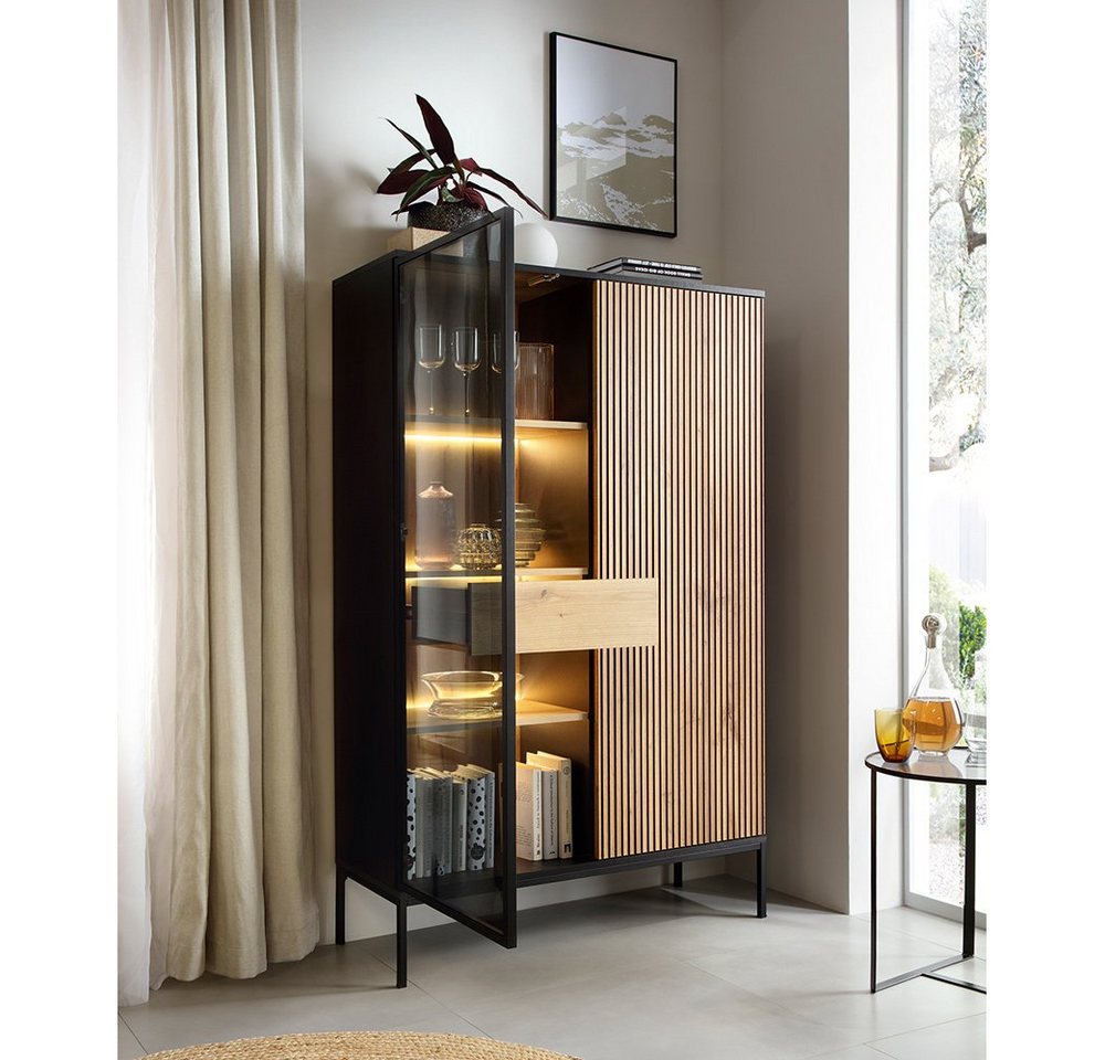 Lomadox Highboard SIBARI-160, Highboard, schwarz mit Wotan Eiche Nb., grifflos B/H/T 104/166/39 cm von Lomadox