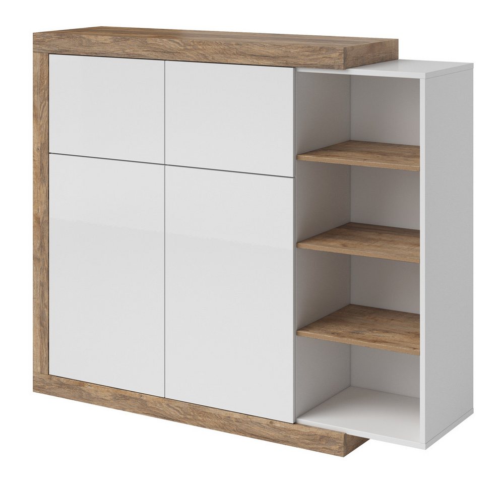 Lomadox Highboard SYLT-83, Samdal Eiche Nb. mit Absetzungen in weiß Hochglanz 150,7/127,7/40 cm von Lomadox