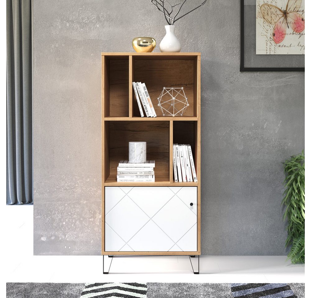 Lomadox Highboard TORINO-19, Wohnzimmer in Artisan Eiche Nb. mit weiß matt, B/H/T: 63/136/40 cm von Lomadox