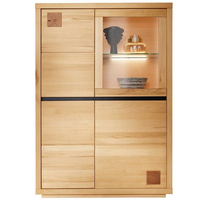 Lomadox Highboard WINCHESTER-69, Standvitrine Schrank 103 cm Buche massiv geölt Hirnholz-Detail von Lomadox