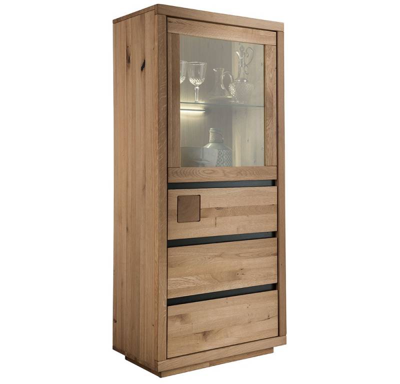 Lomadox Highboard WINCHESTER-69, Standvitrine Schrank 65 cm Eiche massiv geölt Hirnholz-Detail von Lomadox