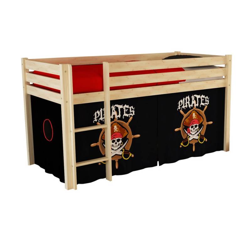 Lomadox Hochbett PINOO-12 Pirates in Kiefer massiv natur lackiert 210/114/106 cm von Lomadox