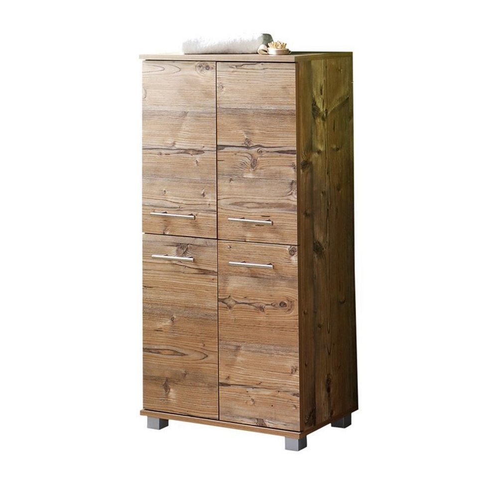 Lomadox Hochschrank ANZIO-04 Badmöbel Highboard mit 4 Türen, silberfichte, 59,8x116,9x32,6cm von Lomadox