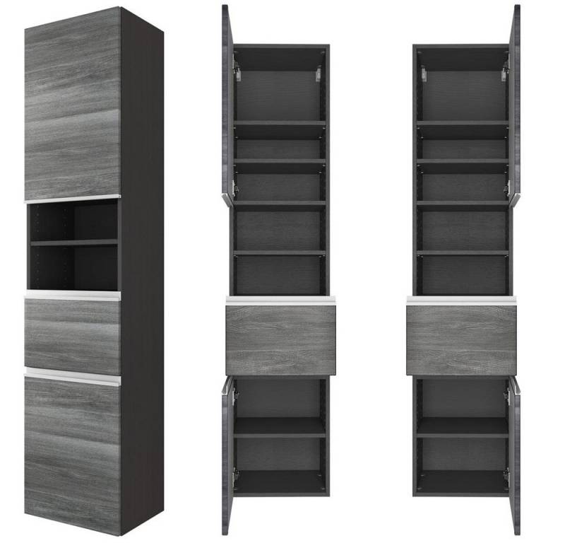 Lomadox Seitenschrank APIA-03 Eiche rauchsilber mit 2 gedämpften Türen 40/180/35 cm von Lomadox