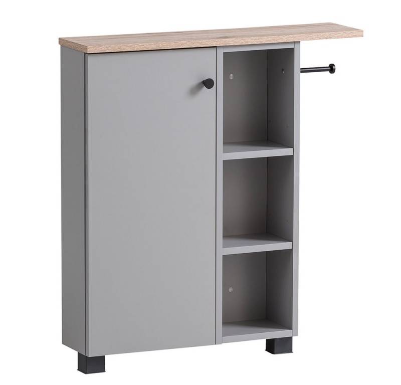 Lomadox Seitenschrank BARLETTA-80 platingrau mit Wildeiche Nb., 1 Tür, B/H/T ca. 70,7/76,8/17 cm von Lomadox