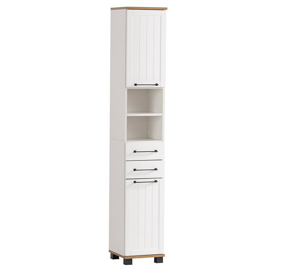 Lomadox Hochschrank JAUSA-80 Badmöbel im Landhaus-Stil, matt weiß mit Eiche Nb., 30,3/180,9/32,6cm Lomadox Hochschrank JAUSA-80 Badmöbel im Landhaus-Stil, matt weiß mit Eiche Nb., 30,3/180,9/32,6cm von Lomadox