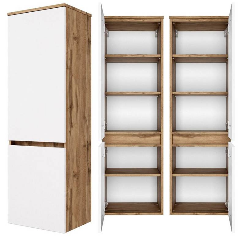 Lomadox Midischrank LAURIA-03 Wotaneiche Nb. mit matt weiß 40x130x35 cm von Lomadox