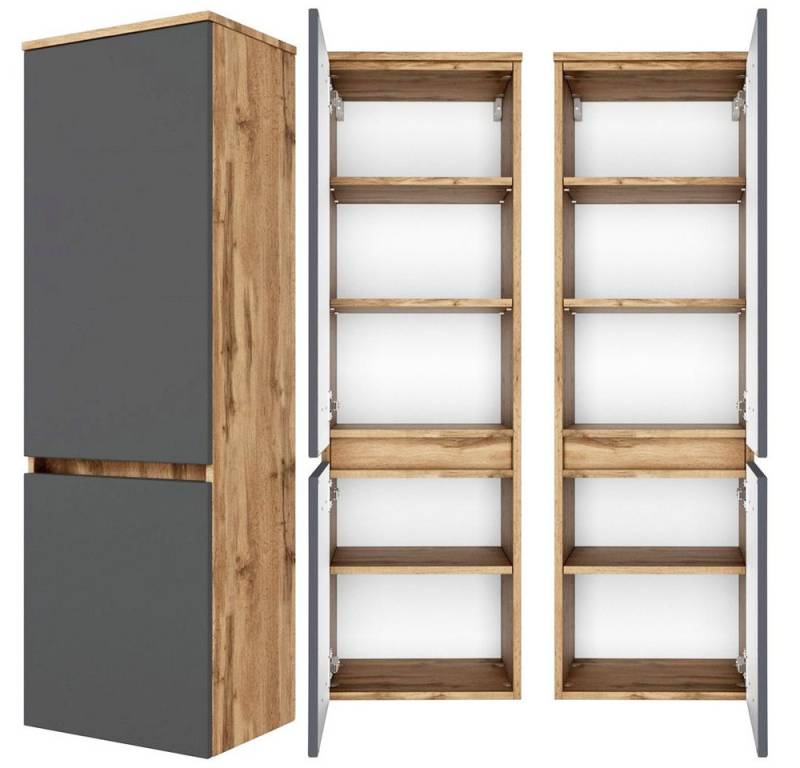 Lomadox Midischrank LAURIA-03 Wotaneiche Nb. mit matt grau 40x130x35 cm von Lomadox