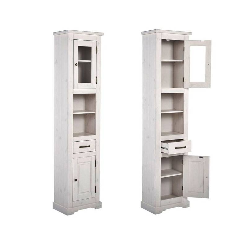 Lomadox Hochschrank LIRIA-56 Badschrank 190cm hoch Massivholz weiß gebleicht von Lomadox