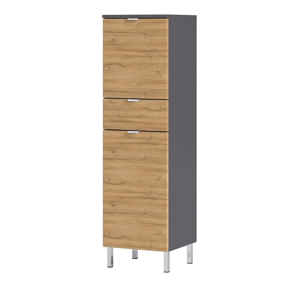 Lomadox Hochschrank MACUL-01 Badezimmer Midischrank in Graphit & Grandson-Eiche-Nb. - 34x120x34cm von Lomadox