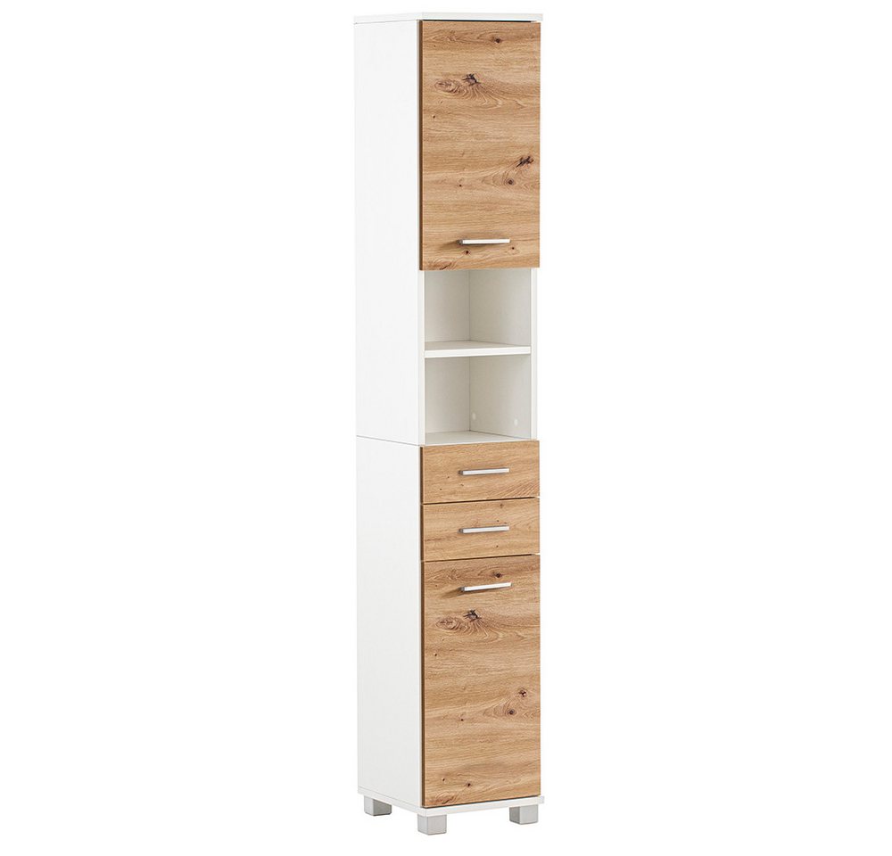 Lomadox Hochschrank PROVIDENCE-80 in weiß mit Eiche, 30cm breit, rechts/links montierbar von Lomadox