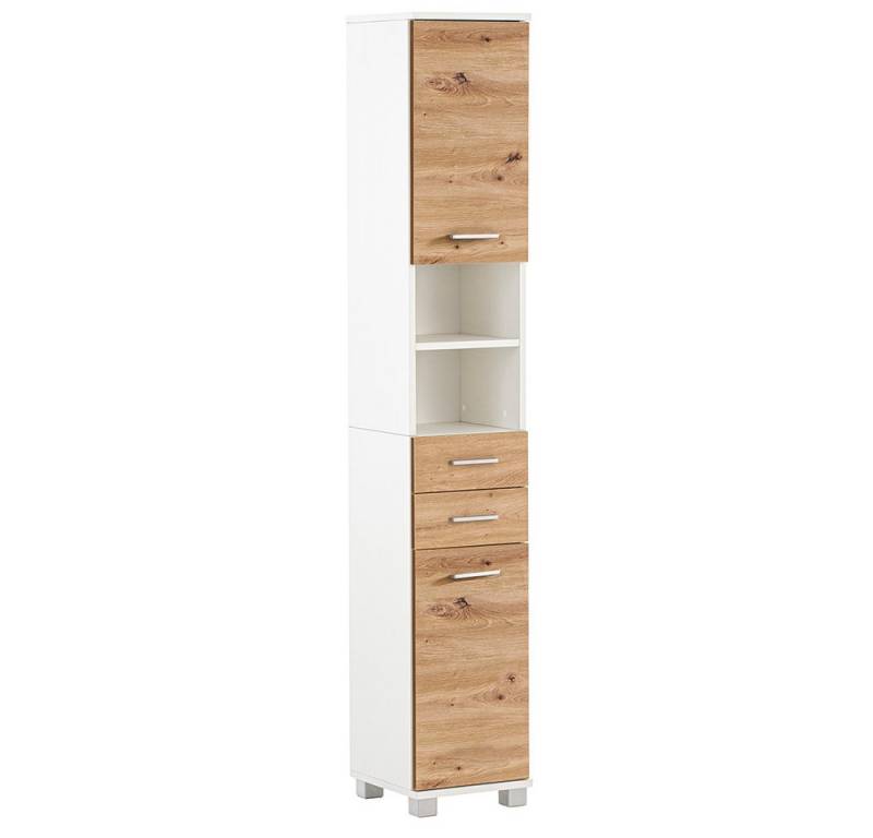 Lomadox Hochschrank PROVIDENCE-80 in weiß mit Eiche, 30cm breit, rechts/links montierbar von Lomadox