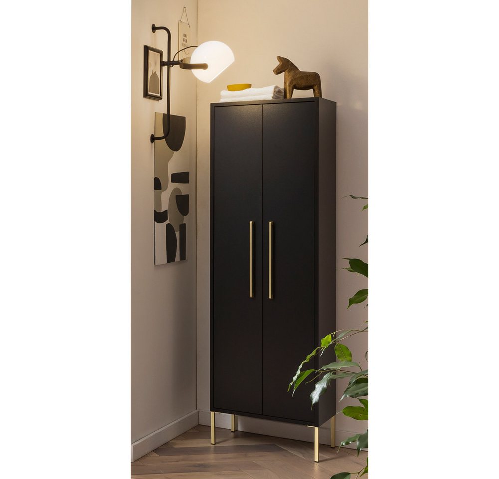 Lomadox Hochschrank SARAY-80 Badschrank Badezimmer Schrank Midischrank 2trg schwarz 46x155x30 cm von Lomadox