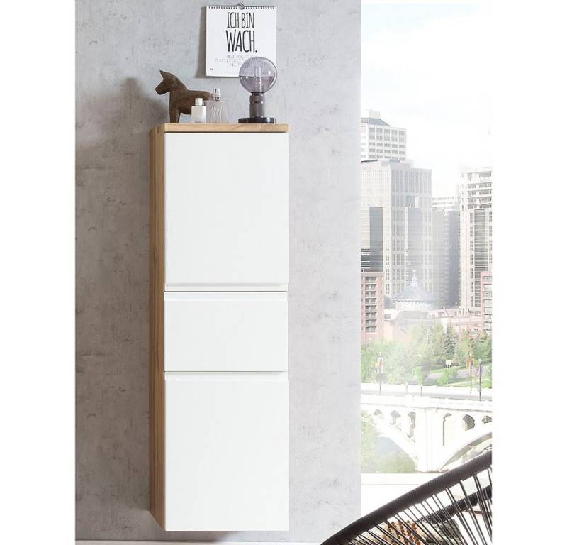 Lomadox Midischrank VASTO-03-WHITE Midischrank 40cm Wotan Eiche Nb. mit weiß matt, B/H/T 40/130/35 cm von Lomadox