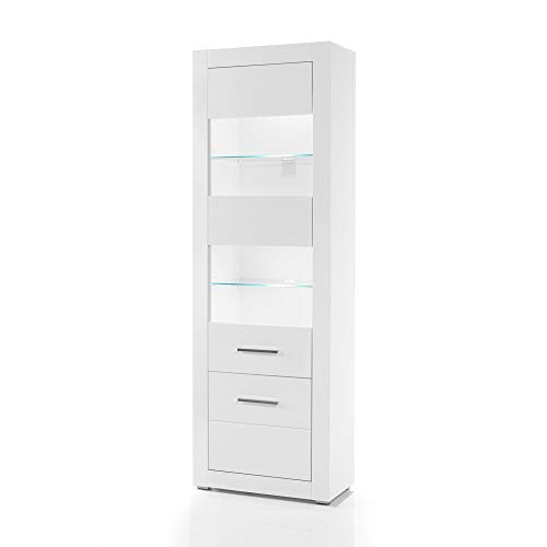 Lomadox Hohe Standvitrine modern in weiß Hochglanz inkl. LED-Beleuchtung B/H/T: 65/198/35cm von Lomadox