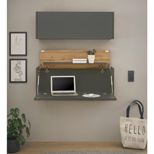 Lomadox Homeoffice Set anthrazit mit Eiche 2-teilig modern, 1 Sekretär, 1 Hängeschrank von Lomadox