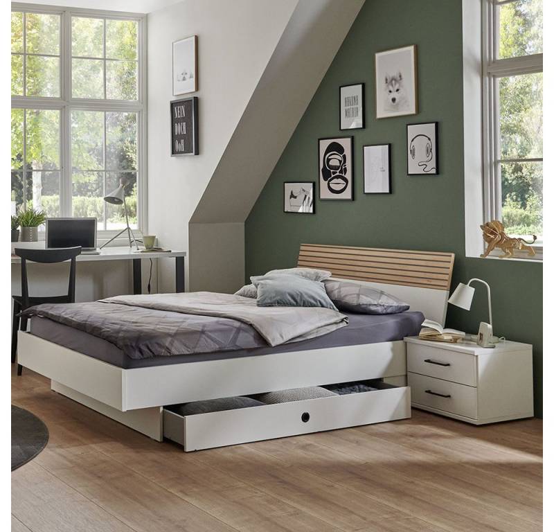 Lomadox Jugendzimmer-Set RICCIONE-43, (Sparset, 2-tlg., Jugendbett Bettschubkasten Nachttisch), Bett Gästebett mit Nachtschrank Bettgestell 120x200 cm modern in weiß von Lomadox