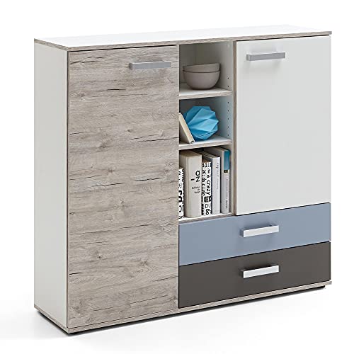 Lomadox Jugendzimmer Anrichte Highboard in Sandeiche, weiß, Lava Denim von Lomadox