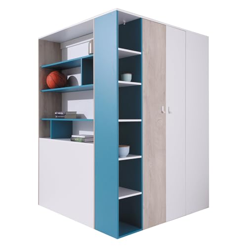 Lomadox Jugendzimmer Begehbarer Kleiderschrank in weiß Eiche blau von Lomadox