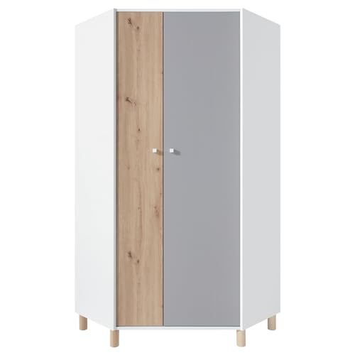 Lomadox Jugendzimmer Kleiderschrank Eckkleiderschrank in weiß mit Eiche und grau von Lomadox