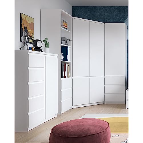 Lomadox Jugendzimmer Schrank Set 4-teilig mit Eckkleiderschrank, Highboard und 2 Regalschränke in weiß von Lomadox