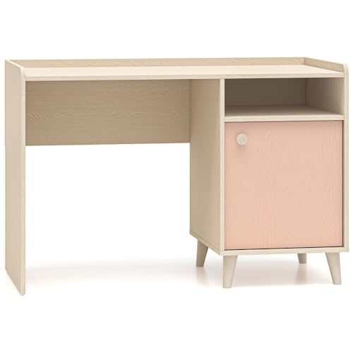 Lomadox Jugendzimmer Schreibtisch 120 cm breit in Sandbeige mit rosa fühlbare Struktur mit Stauraum Computertisch Homeoffice Büro von Lomadox