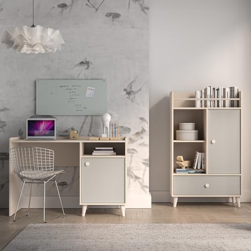 Lomadox Jugendzimmer Set 2-teilig in Sandbeige mit grau Schreibtisch Regal Softclose Stauraum fühlbare Holzstruktur von Lomadox