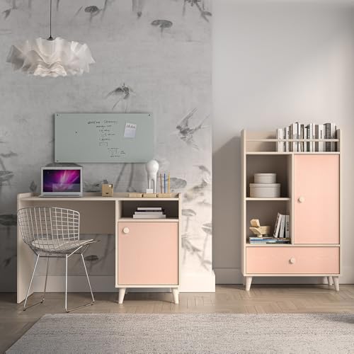 Lomadox Jugendzimmer Set 2-teilig in Sandbeige mit rosa fühlbare Holzstruktur Schreibtisch Sideboard Regal Softclose-Funktion modern von Lomadox