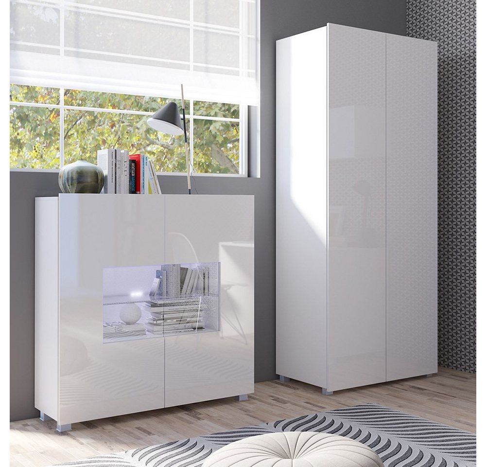 Lomadox Jugendzimmer-Set CAIRNS-132, (Sparset, 4-tlg., Highboard Kleiderschrank), in weiß Hochglanz, Modern, grifflos von Lomadox