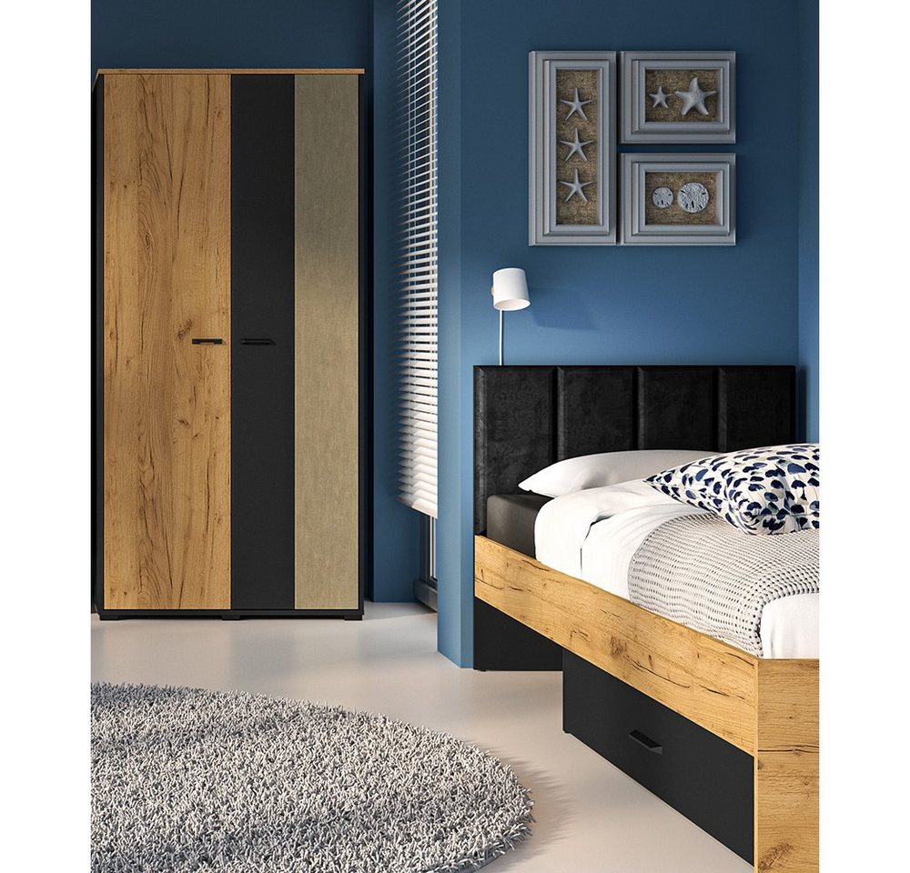 Lomadox Jugendzimmer-Set CASPER-131, (Sparset, 2-tlg), mit Bett 90x200cm in schwarz/Eiche/sandfarben von Lomadox