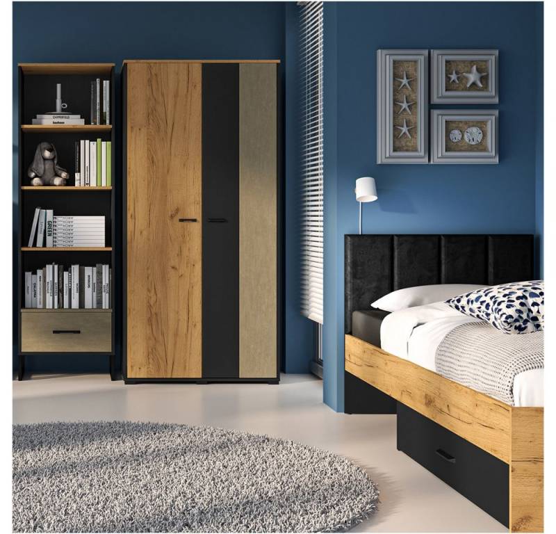Lomadox Jugendzimmer-Set CASPER-131, (Sparset, 3-tlg), mit Bett 90x200cm in schwarz/Eiche/sandfarben von Lomadox