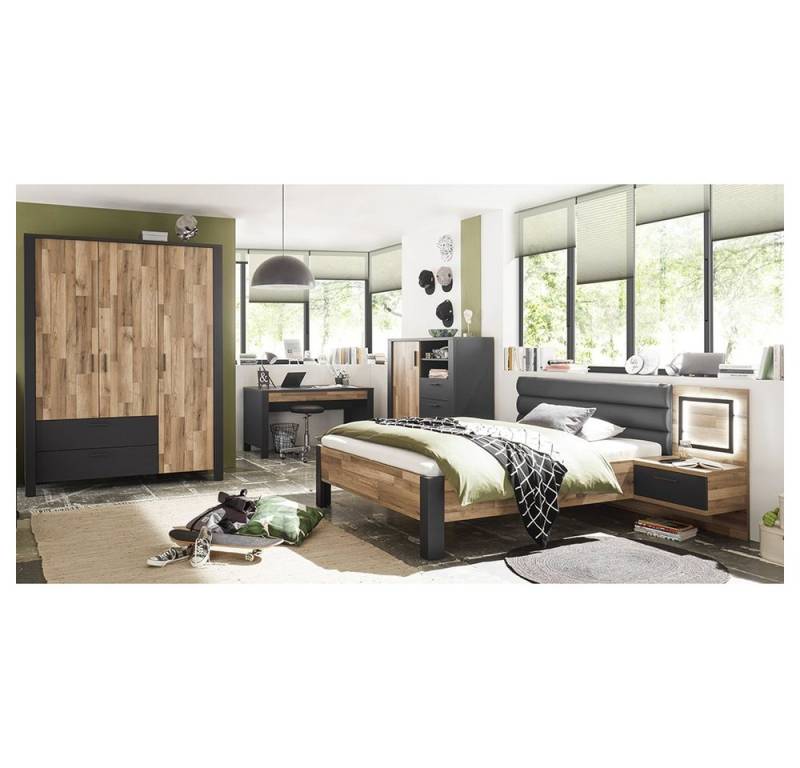 Lomadox Jugendzimmer-Set DARWIN-78, (Sparset, 5-tlg), mit Bett Liegefläche 140x200cm, Kleiderschrank mit 3 Türen Eiche, grau von Lomadox