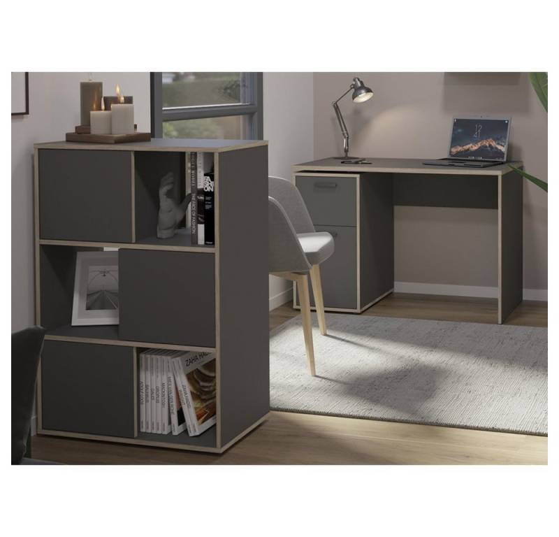 Lomadox Büromöbel-Set EMPOLI-10, (Spar-Set, 2-tlg., Computertisch Aktenregal), in anthrazit mit Eichekante, Schreibtisch und Raumteiler/Regal von Lomadox