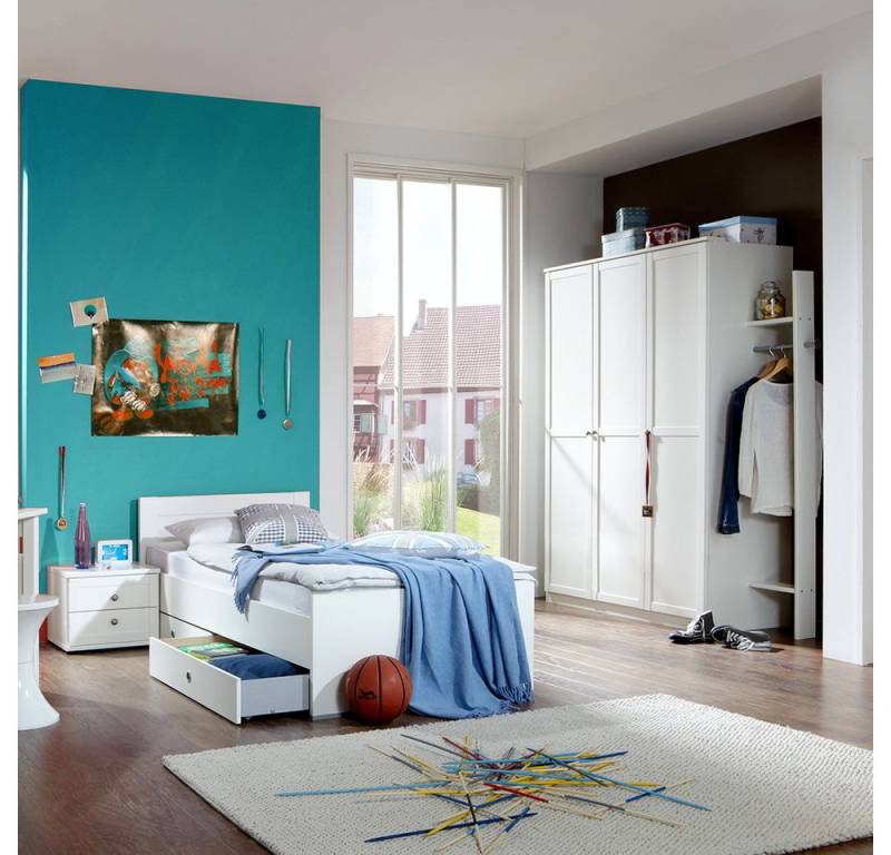 Lomadox Jugendzimmer-Set FABRIZIO-43, (Sparset, 6-tlg., weiß, Bett mit Schubkästen Nachtkommode Schrank Garderobe), in weiß, 6-teilig, 90x200cm Liegefläche Lomadox Jugendzimmer-Set FABRIZIO-43, (Sparset, 6-tlg., weiß, Bett mit Schubkästen Nachtkommode Schrank Garderobe), in weiß, 6-teilig, 90x200cm Liegefläche von Lomadox