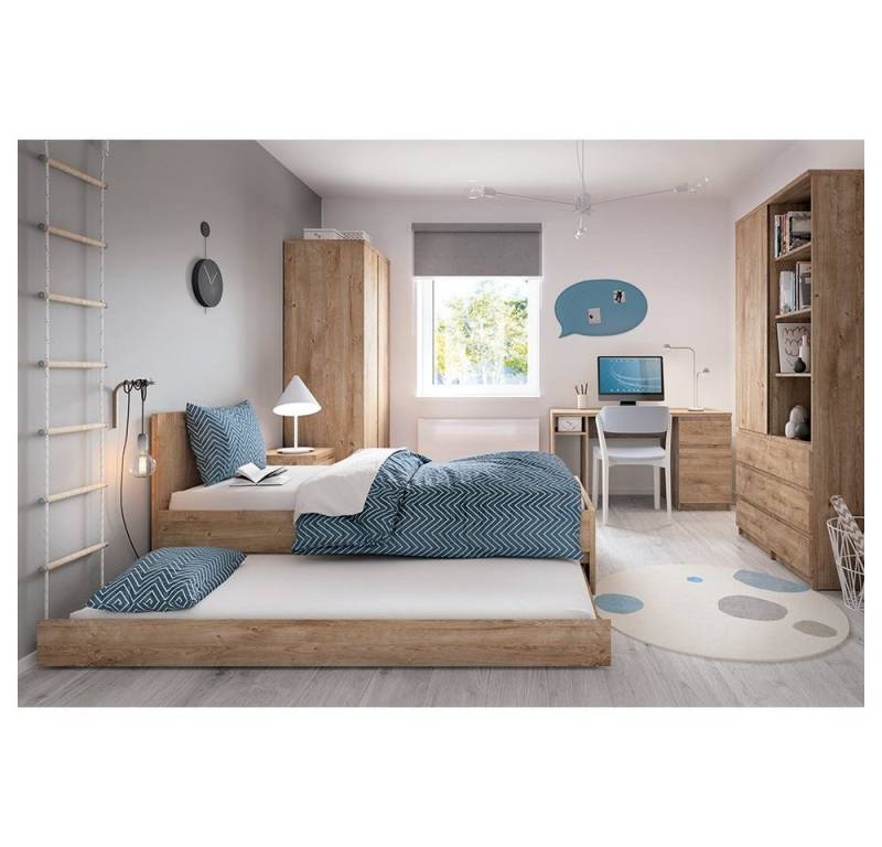 Lomadox Jugendzimmer-Set FORTALEZA-129, (Sparset, 7-tlg), mit 90cm Bett, Schreibtisch und Kleiderschrank in Eiche Nb. von Lomadox