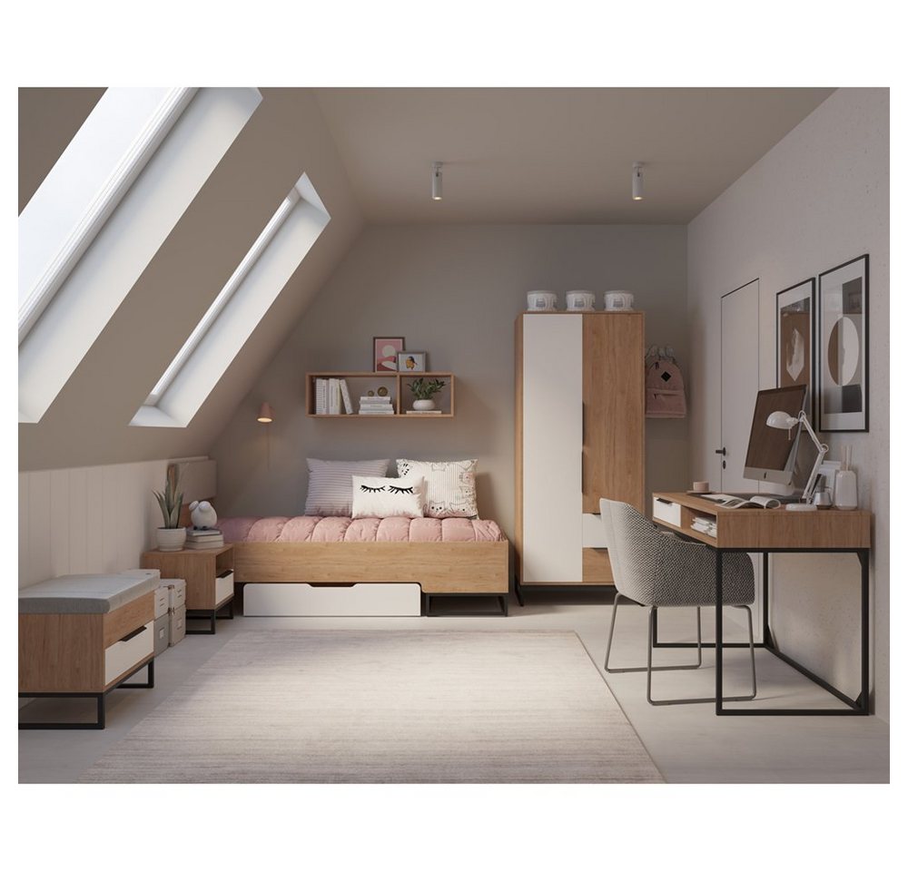 Lomadox Jugendzimmer-Set LUZZI-132, (Sparset, 6-tlg), Eiche Nb. mit weiß, Kleiderschrank, Nachttisch, Bett, Schreibtisch von Lomadox