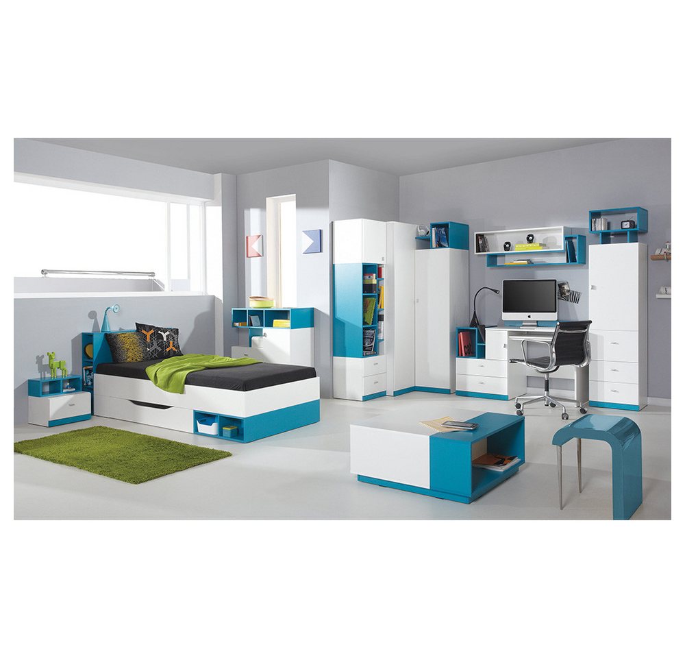 Lomadox Jugendzimmer-Set MIJAS-133, (Sparset, 9-tlg), mit Jugendbett 90x200 cm Schränken Schreibtisch modern weiß mit türkis von Lomadox