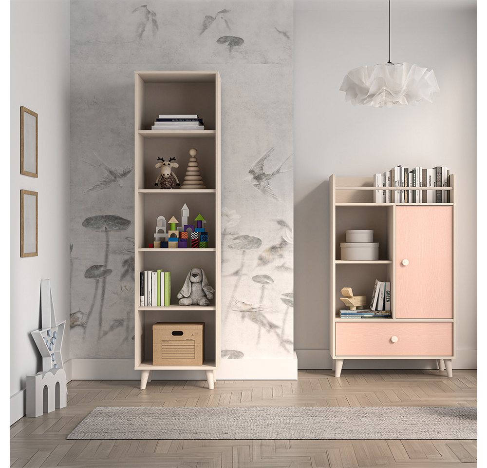 Lomadox Jugendzimmer-Set MODICA-131, (Sparset, 2-tlg., Bücherregal Regal), in sandbeige mit rosa, fühlbare Oberfläche, offen von Lomadox