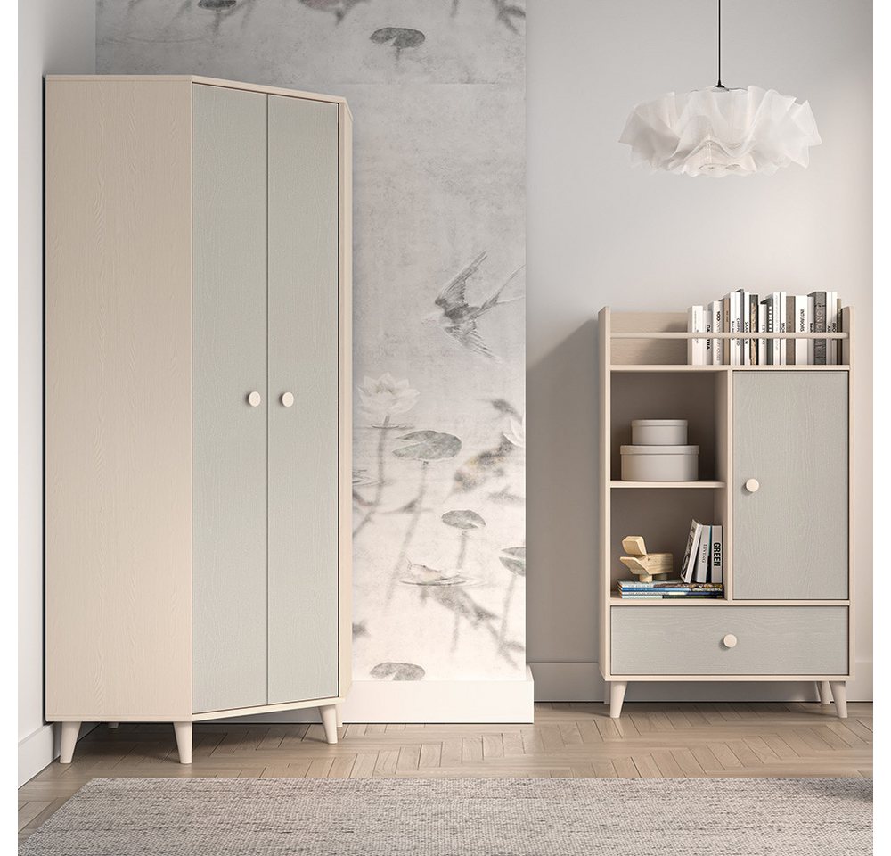 Lomadox Jugendzimmer-Set MODICA-131, (Sparset, 2-tlg., Eckkleiderschrank Regal), sandbeige mit grau, fühlbare Oberfläche, Softclose, Skandi-Stil von Lomadox